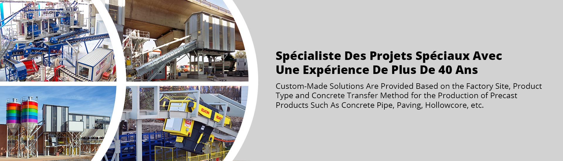 CENTRALES A BETON POUR PREFABRICATION ET SYSTEME DE TRANSPORT DE BETON